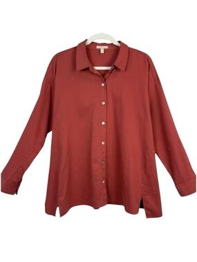 Eileen Fisher Terracotta Organic Cotton Twill Button Front Shirt PM
